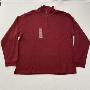 IZOD Sweater Mens 2XL Burgundy Red Quarter Zip French Rib Cotton Knit Pullover